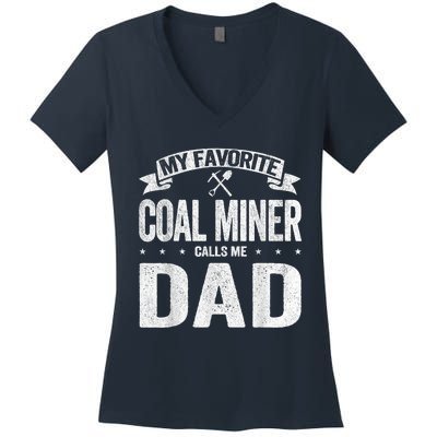 My Favorite Coal Miner Calls Me Dad Fathers Day Retro Women's V-Neck T-Shirt