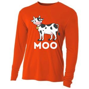 Moo Funny Cow Lover Famer Cattle Ranch Dairy Farming Cooling Performance Long Sleeve Crew