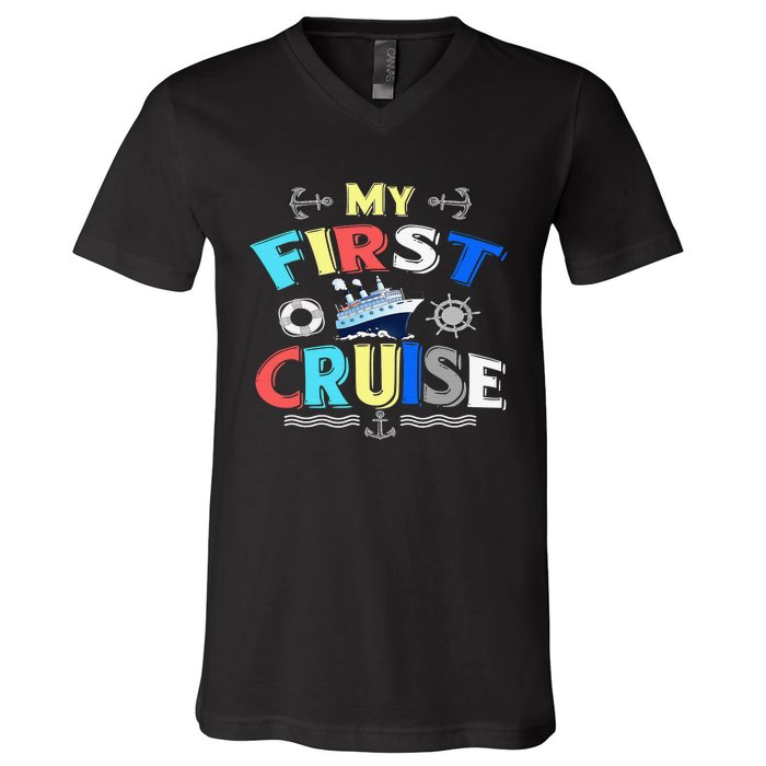 My First Cruise  Girls Boys Cruising and Sailing V-Neck T-Shirt