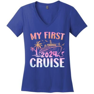 My First Cruise 2024 Vacation Matching Family Cruise Ship  Women's V-Neck T-Shirt