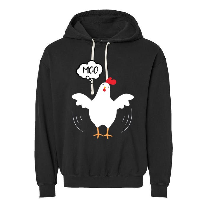 MOO Funny Cow Chicken Funny Garment-Dyed Fleece Hoodie