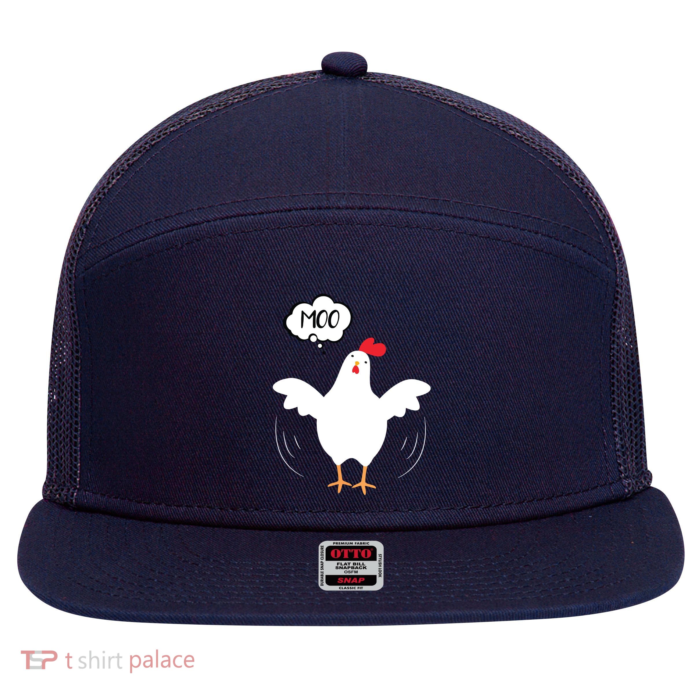 MOO Funny Cow Chicken Funny 7 Panel Mesh Trucker Snapback Hat