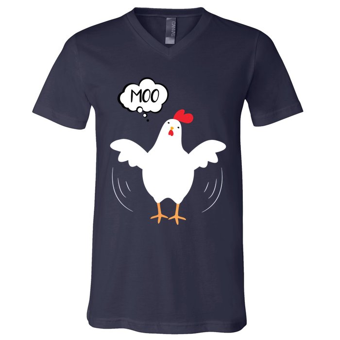 MOO Funny Cow Chicken Funny V-Neck T-Shirt