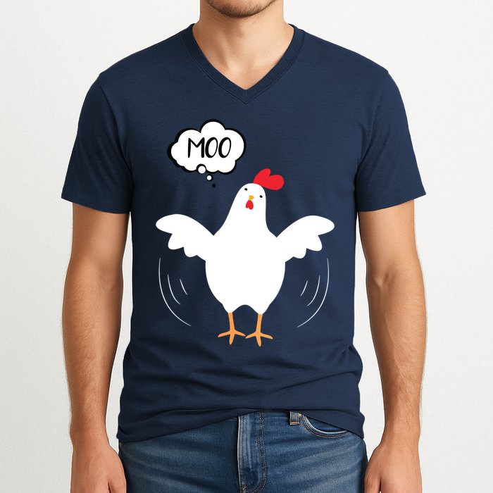 MOO Funny Cow Chicken Funny V-Neck T-Shirt