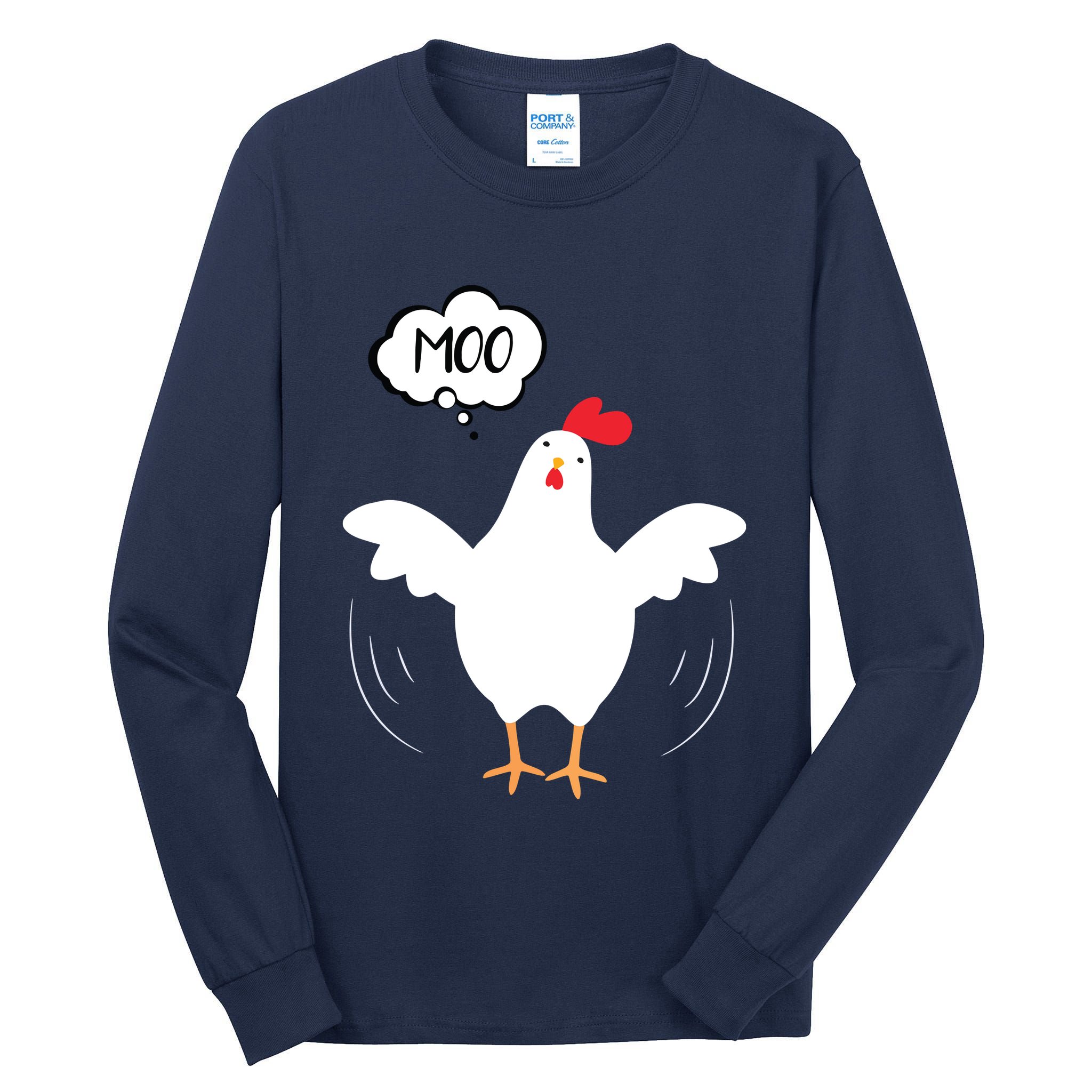MOO Funny Cow Chicken Funny Tall Long Sleeve T-Shirt