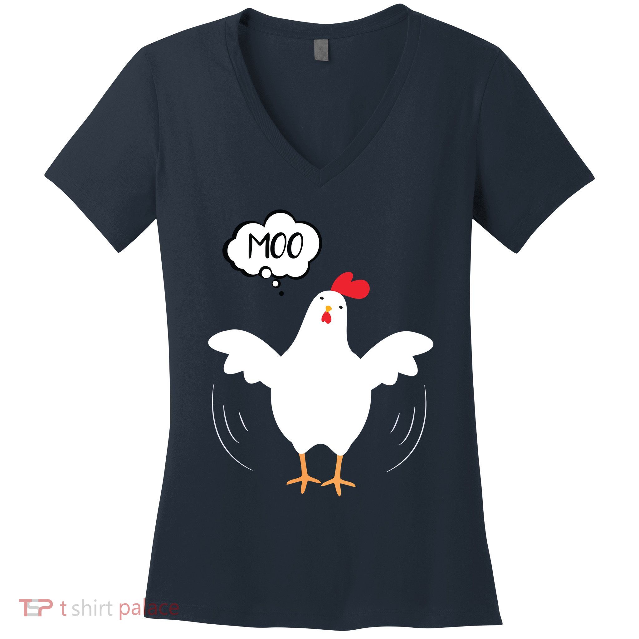 MOO Funny Cow Chicken Funny Women's V-Neck T-Shirt