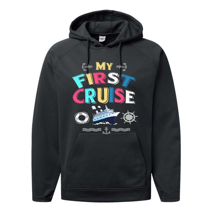 My First Cruise  Girls Boys Cruising and Sailing Performance Fleece Hoodie