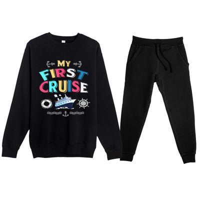 My First Cruise  Girls Boys Cruising and Sailing Premium Crewneck Sweatsuit Set