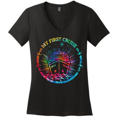 My First Cruise Funny Cruise Women's V-Neck T-Shirt