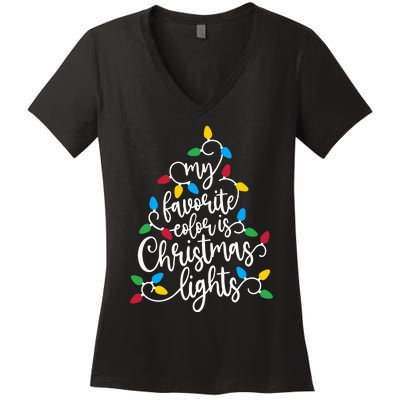 My Favorite Color Is Christmas Lights Family Christmas Tree Women's V-Neck T-Shirt