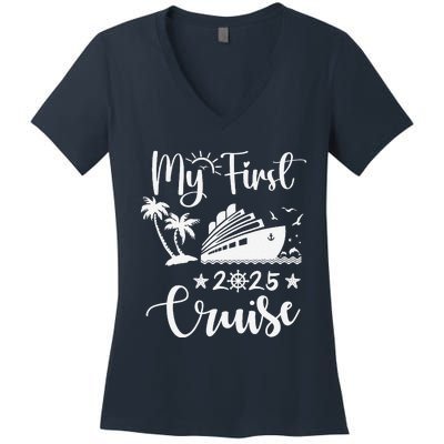 My First Cruise 2025 Family Vacation Cruise Ship Travel Women's V-Neck T-Shirt