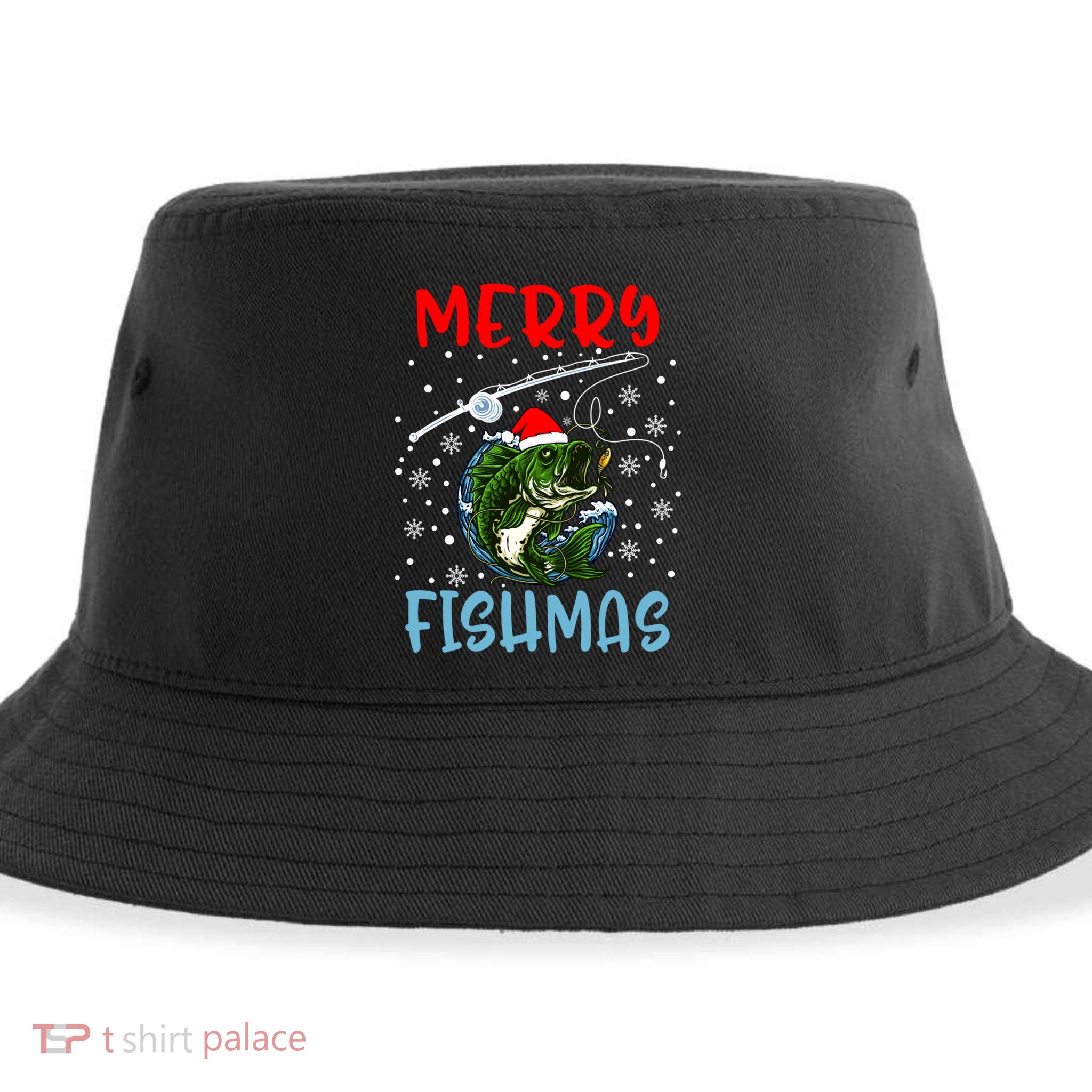 Merry Fishmas Christmas Fishing Holiday Meaningful Gift Sustainable Bucket Hat