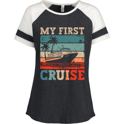 My First Cruise Family Vacation Cruise Ship Enza Ladies Jersey Colorblock Tee