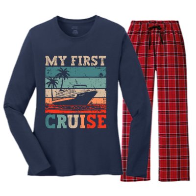 My First Cruise Family Vacation Cruise Ship Women's Long Sleeve Flannel Pajama Set 