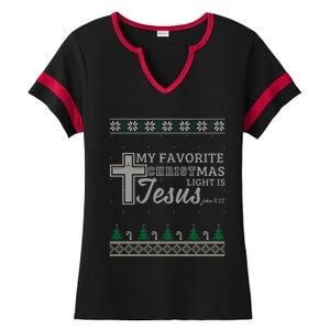 My Favorite Christmas Light Is Jesus Christian Ugly Funny Gift Ladies Halftime Notch Neck Tee