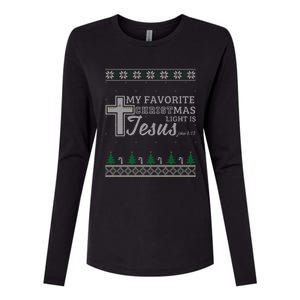 My Favorite Christmas Light Is Jesus Christian Ugly Funny Gift Womens Cotton Relaxed Long Sleeve T-Shirt