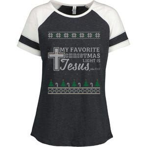 My Favorite Christmas Light Is Jesus Christian Ugly Funny Gift Enza Ladies Jersey Colorblock Tee