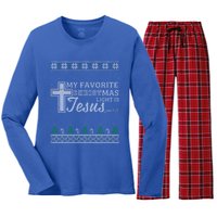 My Favorite Christmas Light Is Jesus Christian Ugly Funny Gift Women's Long Sleeve Flannel Pajama Set 