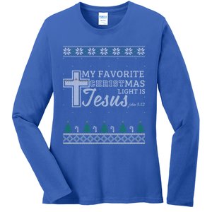 My Favorite Christmas Light Is Jesus Christian Ugly Funny Gift Ladies Long Sleeve Shirt