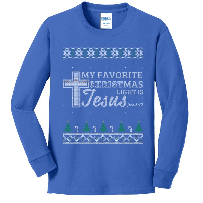 My Favorite Christmas Light Is Jesus Christian Ugly Funny Gift Kids Long Sleeve Shirt