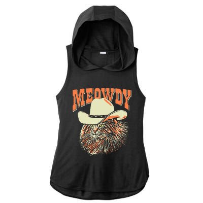 Meowdy! Funny Country Music Cat Cowboy Hat Vintage Ladies PosiCharge Tri-Blend Wicking Draft Hoodie Tank