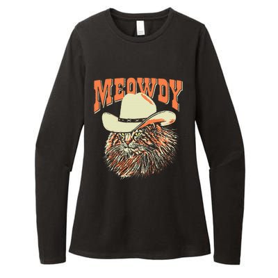 Meowdy! Funny Country Music Cat Cowboy Hat Vintage Womens CVC Long Sleeve Shirt