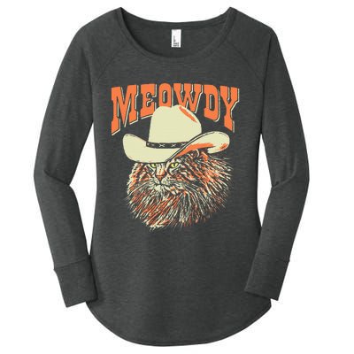 Meowdy! Funny Country Music Cat Cowboy Hat Vintage Women's Perfect Tri Tunic Long Sleeve Shirt