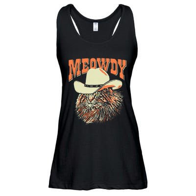 Meowdy! Funny Country Music Cat Cowboy Hat Vintage Ladies Essential Flowy Tank