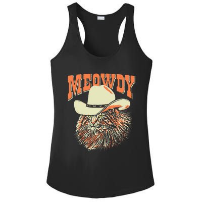 Meowdy! Funny Country Music Cat Cowboy Hat Vintage Ladies PosiCharge Competitor Racerback Tank