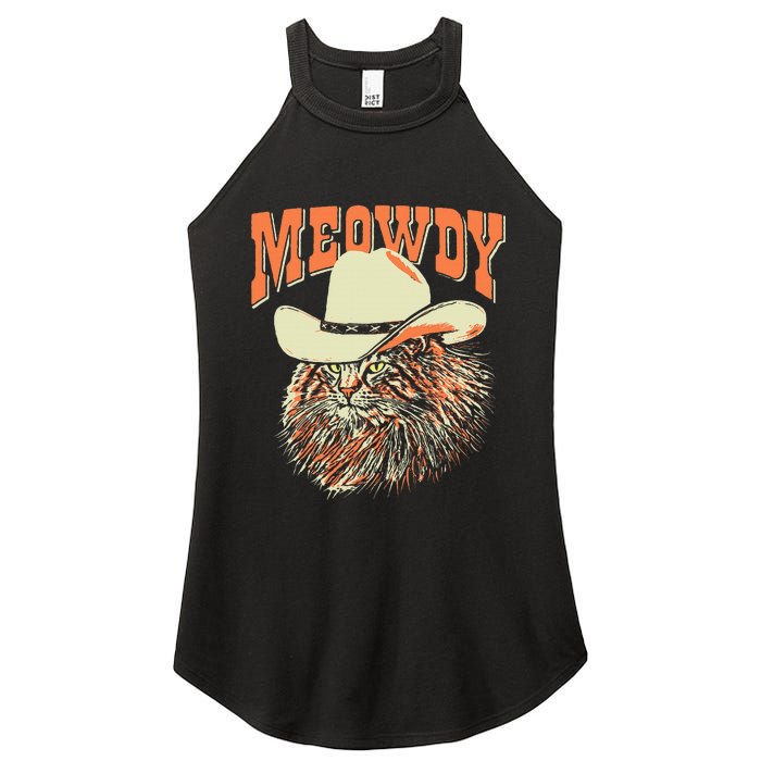 Meowdy! Funny Country Music Cat Cowboy Hat Vintage Women's Perfect Tri Rocker Tank