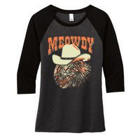 Meowdy! Funny Country Music Cat Cowboy Hat Vintage Women's Tri-Blend 3/4-Sleeve Raglan Shirt