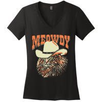 Meowdy! Funny Country Music Cat Cowboy Hat Vintage Women's V-Neck T-Shirt