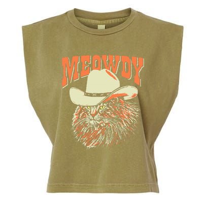 Meowdy! Funny Country Music Cat Cowboy Hat Vintage Garment-Dyed Women's Muscle Tee