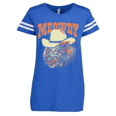 Meowdy! Funny Country Music Cat Cowboy Hat Vintage Enza Ladies Jersey Football T-Shirt