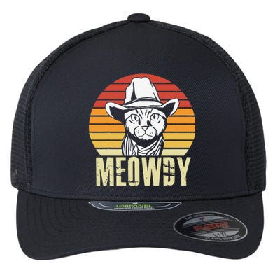 Meowdy Funny Cat Retro Texas Flexfit Unipanel Trucker Cap