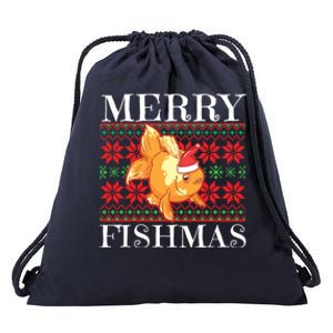 Merry Fishmas Christmas Japanese Koi Fish Gift Drawstring Bag