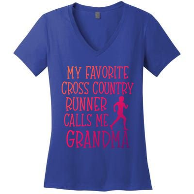 My Favorite Cross Country Runner Calls Me Grandma Grandson Gift Women's V-Neck T-Shirt