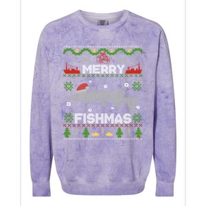 Merry Fishmas Christmas Sweater Looking Stiched Funny Fish Gift Colorblast Crewneck Sweatshirt