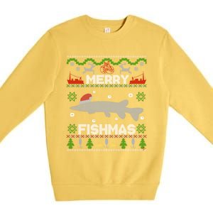 Merry Fishmas Christmas Sweater Looking Stiched Funny Fish Gift Premium Crewneck Sweatshirt