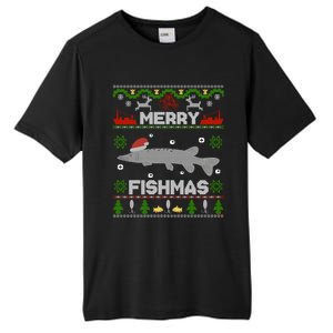 Merry Fishmas Christmas Sweater Looking Stiched Funny Fish Gift Tall Fusion ChromaSoft Performance T-Shirt