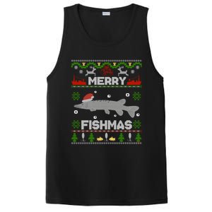 Merry Fishmas Christmas Sweater Looking Stiched Funny Fish Gift PosiCharge Competitor Tank