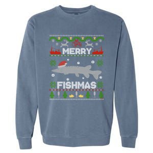 Merry Fishmas Christmas Sweater Looking Stiched Funny Fish Gift Garment-Dyed Sweatshirt