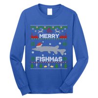 Merry Fishmas Christmas Sweater Looking Stiched Funny Fish Gift Long Sleeve Shirt