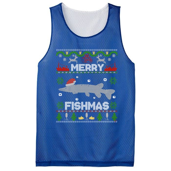 Merry Fishmas Christmas Sweater Looking Stiched Funny Fish Gift Mesh Reversible Basketball Jersey Tank