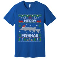 Merry Fishmas Christmas Sweater Looking Stiched Funny Fish Gift Premium T-Shirt