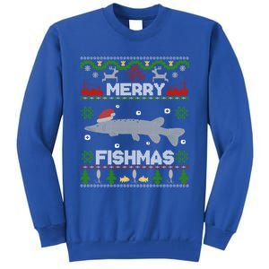 Merry Fishmas Christmas Sweater Looking Stiched Funny Fish Gift Tall Sweatshirt