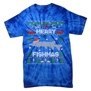 Merry Fishmas Christmas Sweater Looking Stiched Funny Fish Gift Tie-Dye T-Shirt