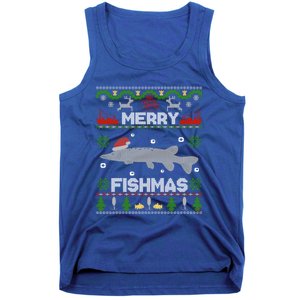 Merry Fishmas Christmas Sweater Looking Stiched Funny Fish Gift Tank Top