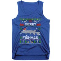 Merry Fishmas Christmas Sweater Looking Stiched Funny Fish Gift Tank Top