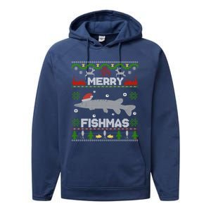 Merry Fishmas Christmas Sweater Looking Stiched Funny Fish Gift Performance Fleece Hoodie